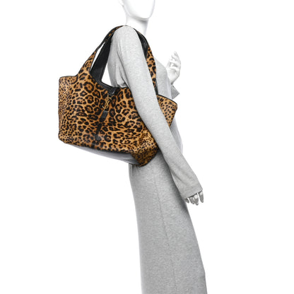 Saint Laurent Pony Hair Nappa Leopard Print Le 5 A 7 Bea Tote Earth Black 2 of 12