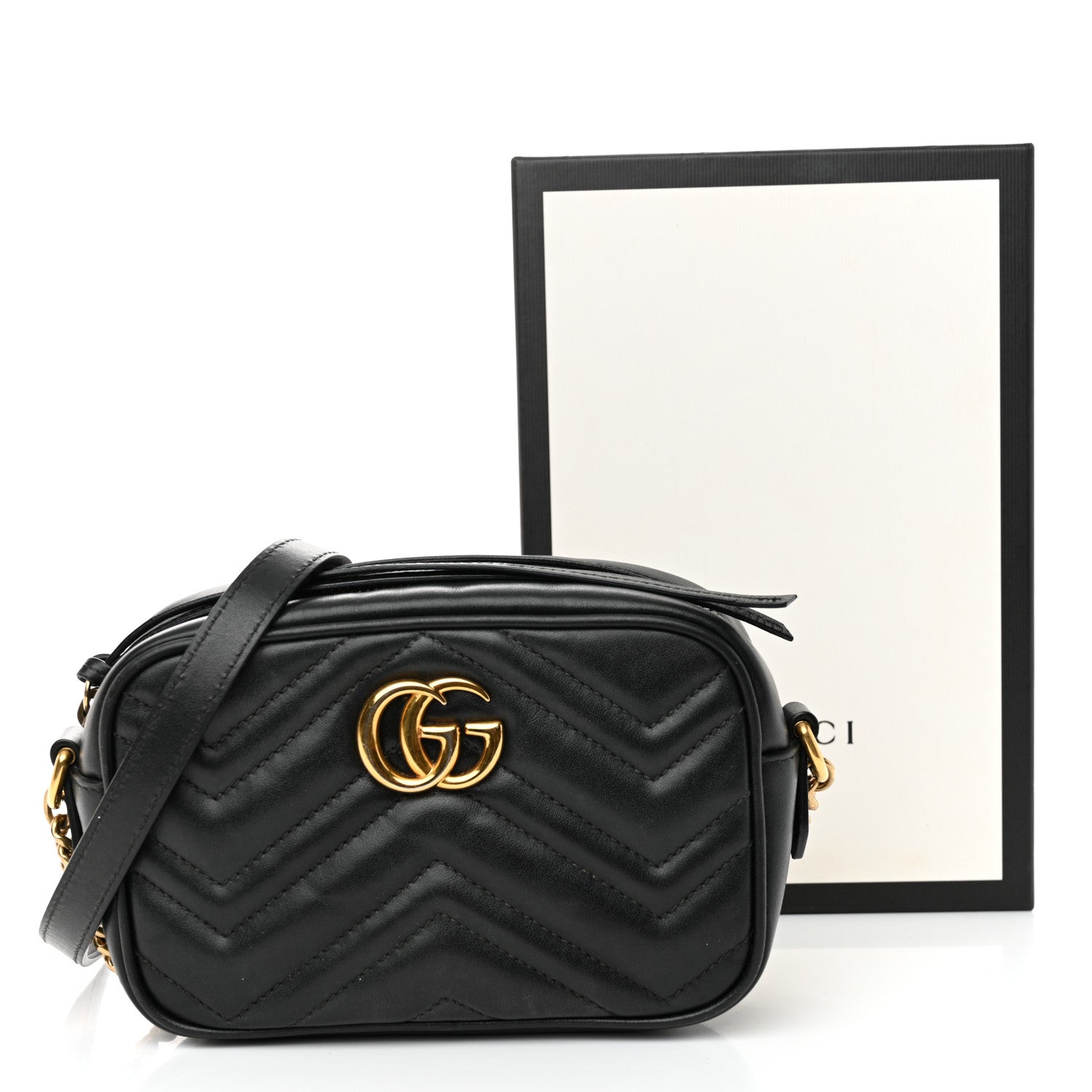 Gucci Calfskin Matelasse Mini GG Marmont Chain Shoulder Bag Black 10 of 10