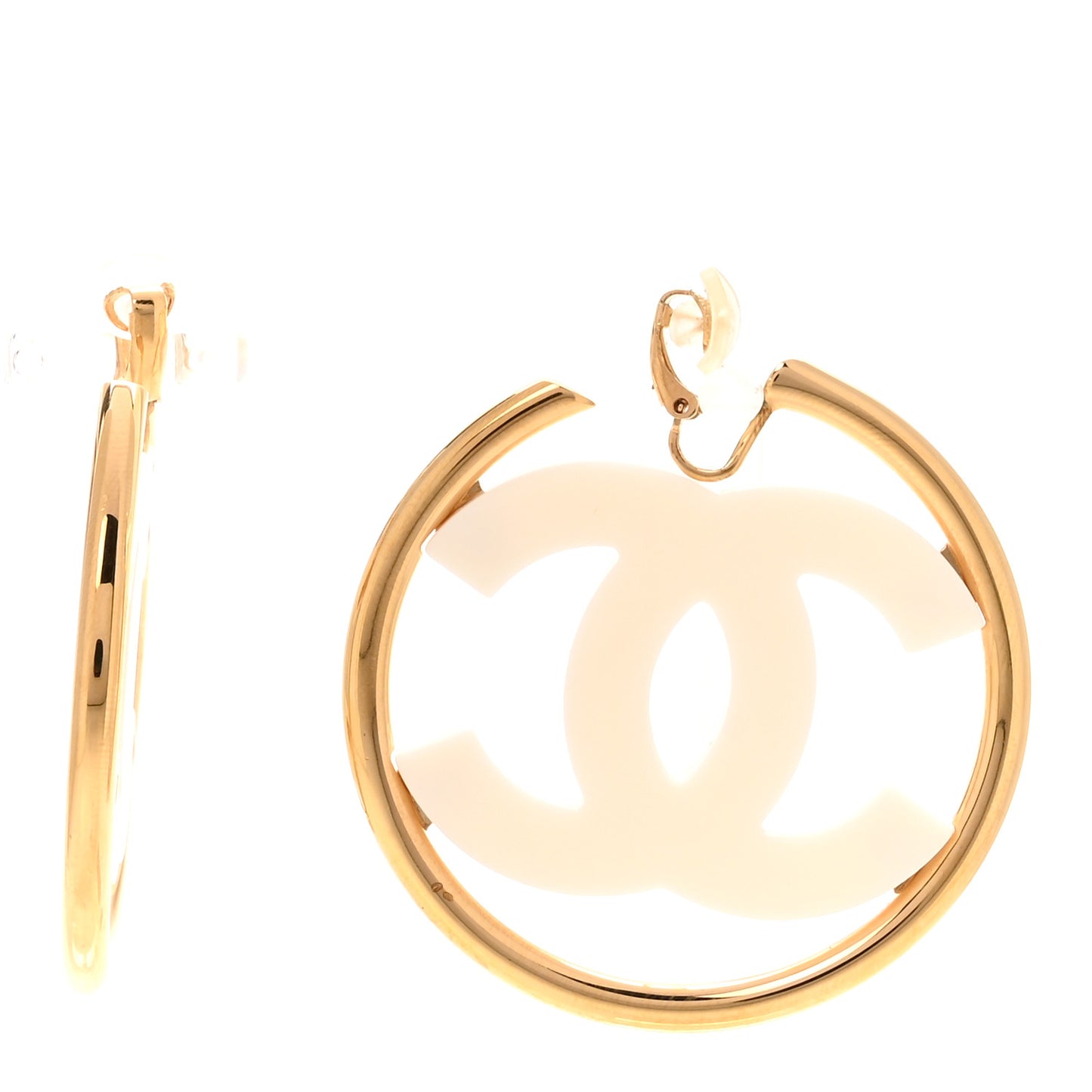 Resin CC Clip On Earrings White Gold