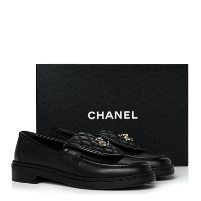 Chanel Lambskin Quilted CC Turnlock Loafers 38 Black 9 of 9