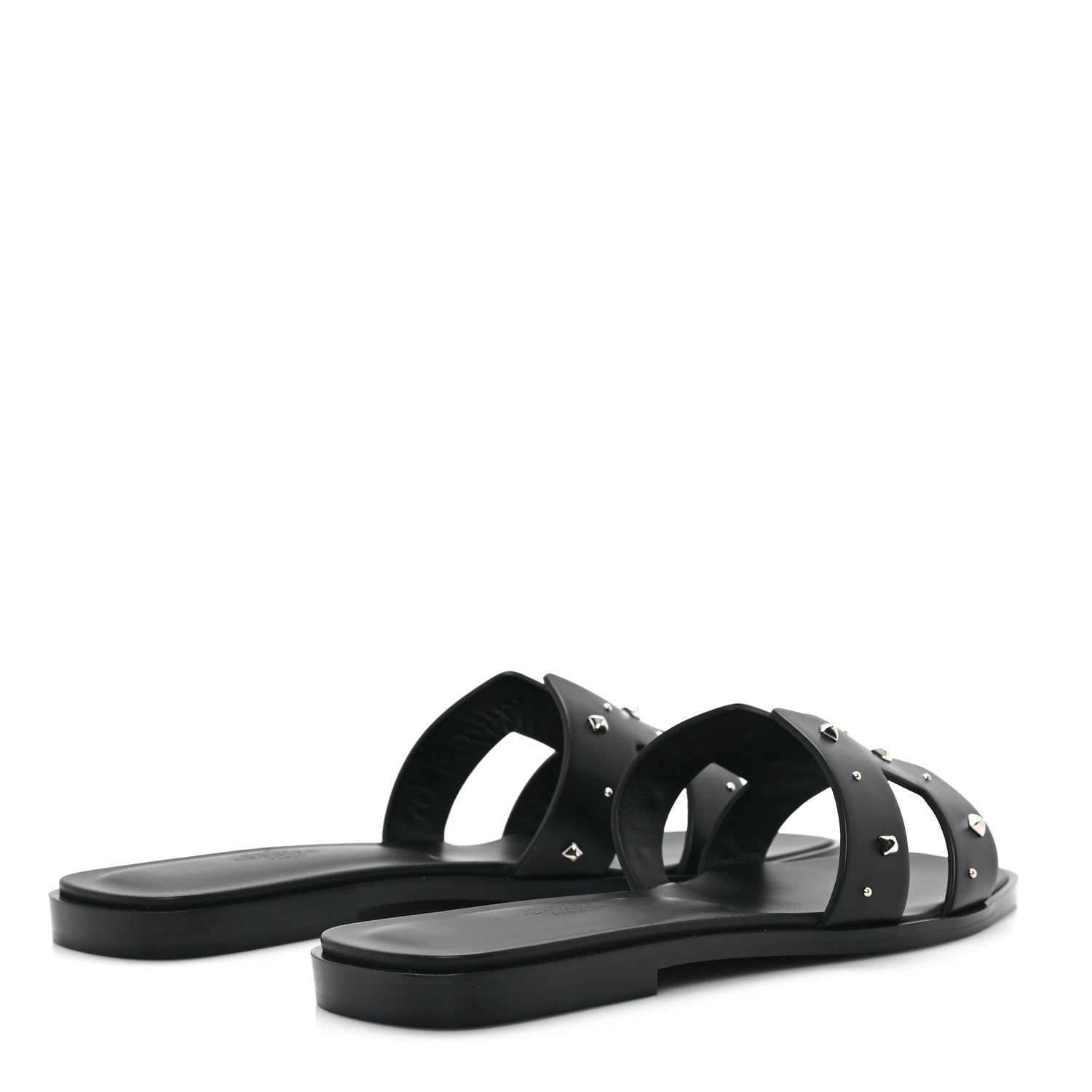 Hermes Calfskin Studded Oran Sandals 37.5 Black 5 of 10