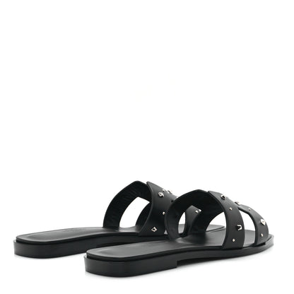 Hermes Calfskin Studded Oran Sandals 37.5 Black 5 of 10