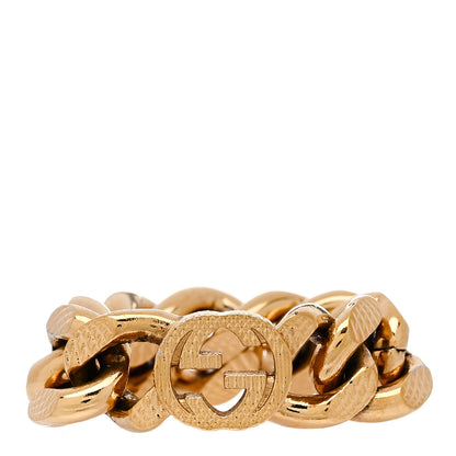 Gucci Metal Interlocking Interlocking Gourmette Chain Ring 56 7.5 Gold 1 of 5
