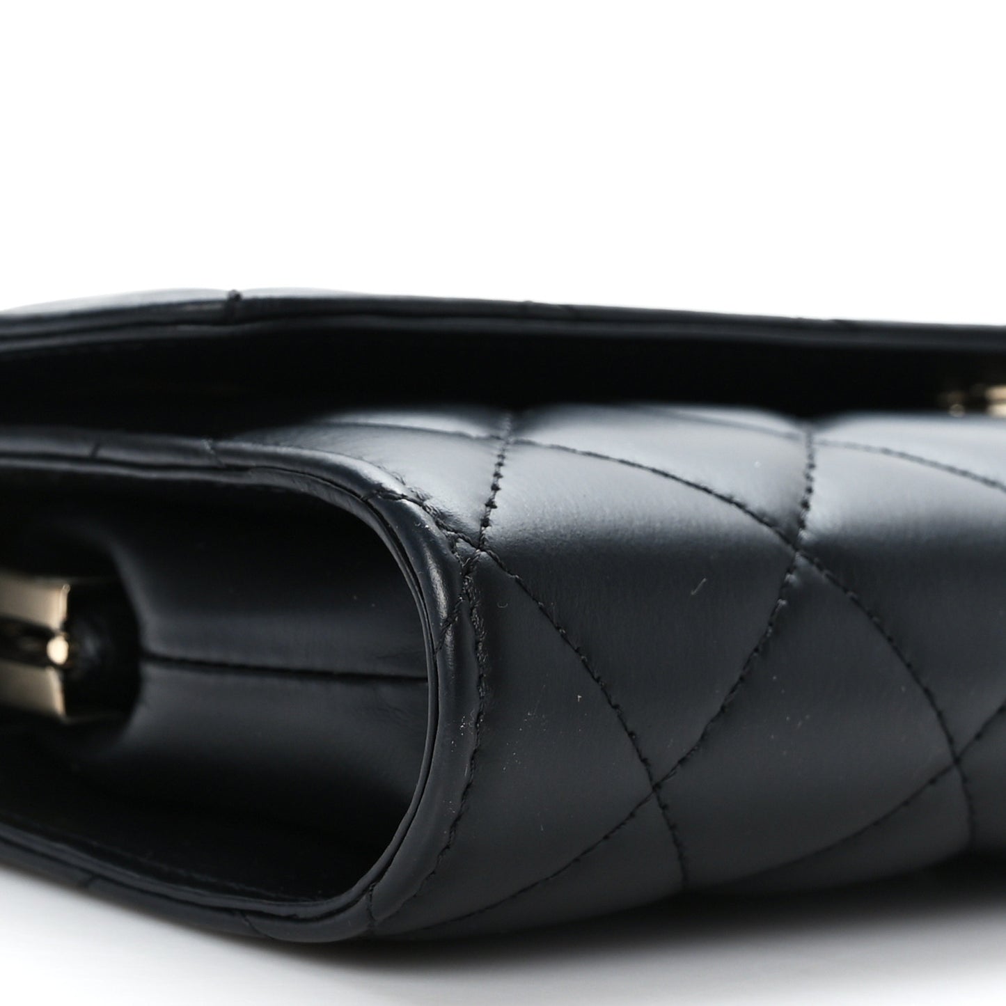 Shiny Calfskin Quilted Flap Phone Holder With Chain Black