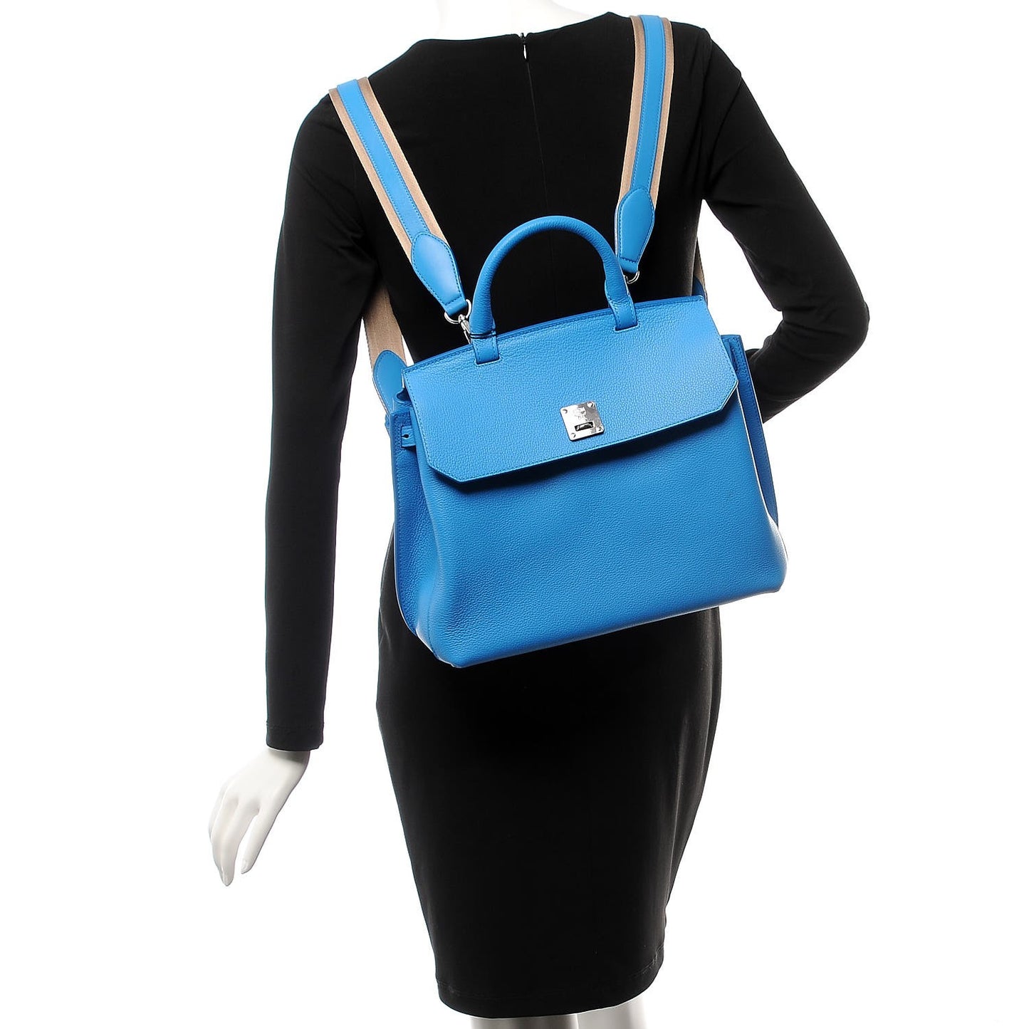 Grained Calfskin Large Milla Convertible Backpack Tile Blue