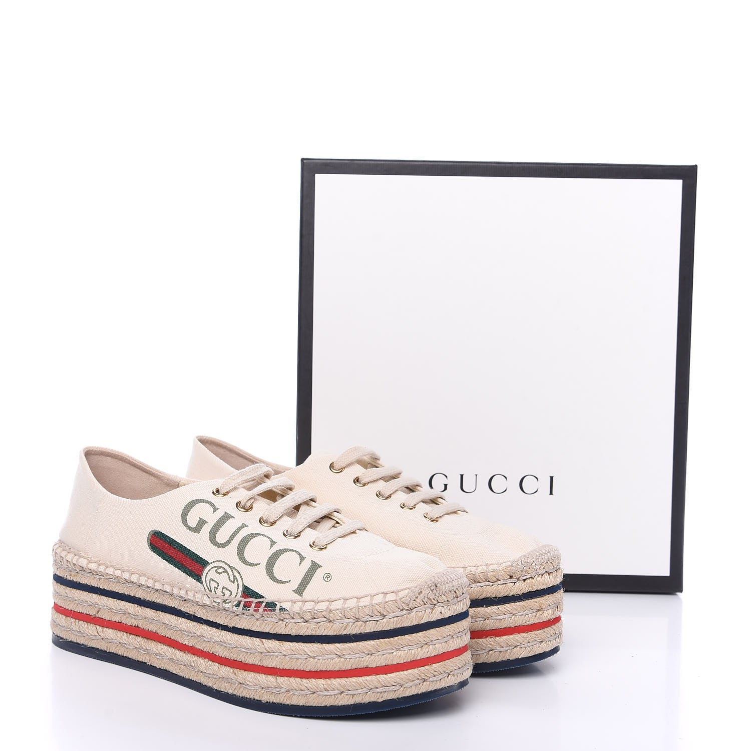 Gucci Canvas Logo Lace-Up Platform Espadrilles 39.5 Greggio Grege 11 of 11