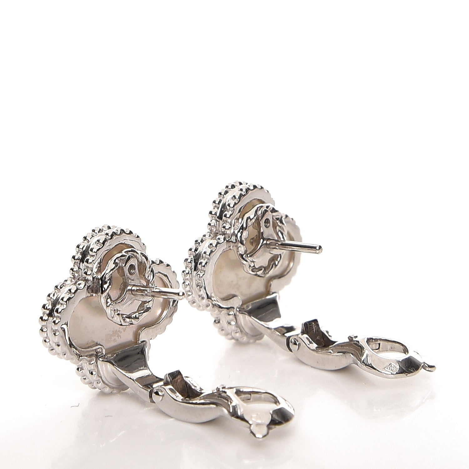Van Cleef & Arpels 18K White Gold Mother of Pearl Vintage Alhambra Earrings 2 of 5