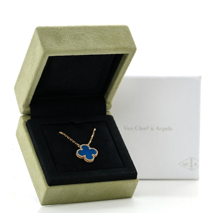 Van Cleef & Arpels 18K Yellow Gold Blue Agate Vintage Alhambra Pendant Necklace 6 of 6