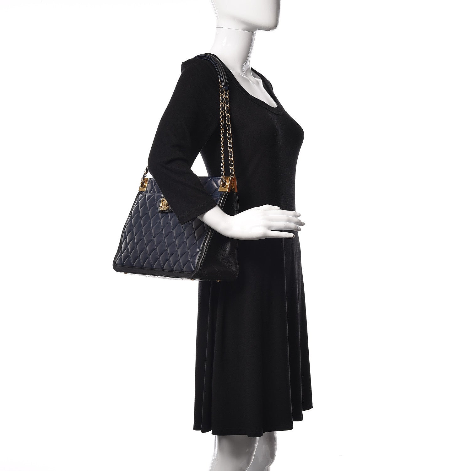 Chanel Lambskin Quilted Elegant CC Shopping Tote Navy Black 2 of 11