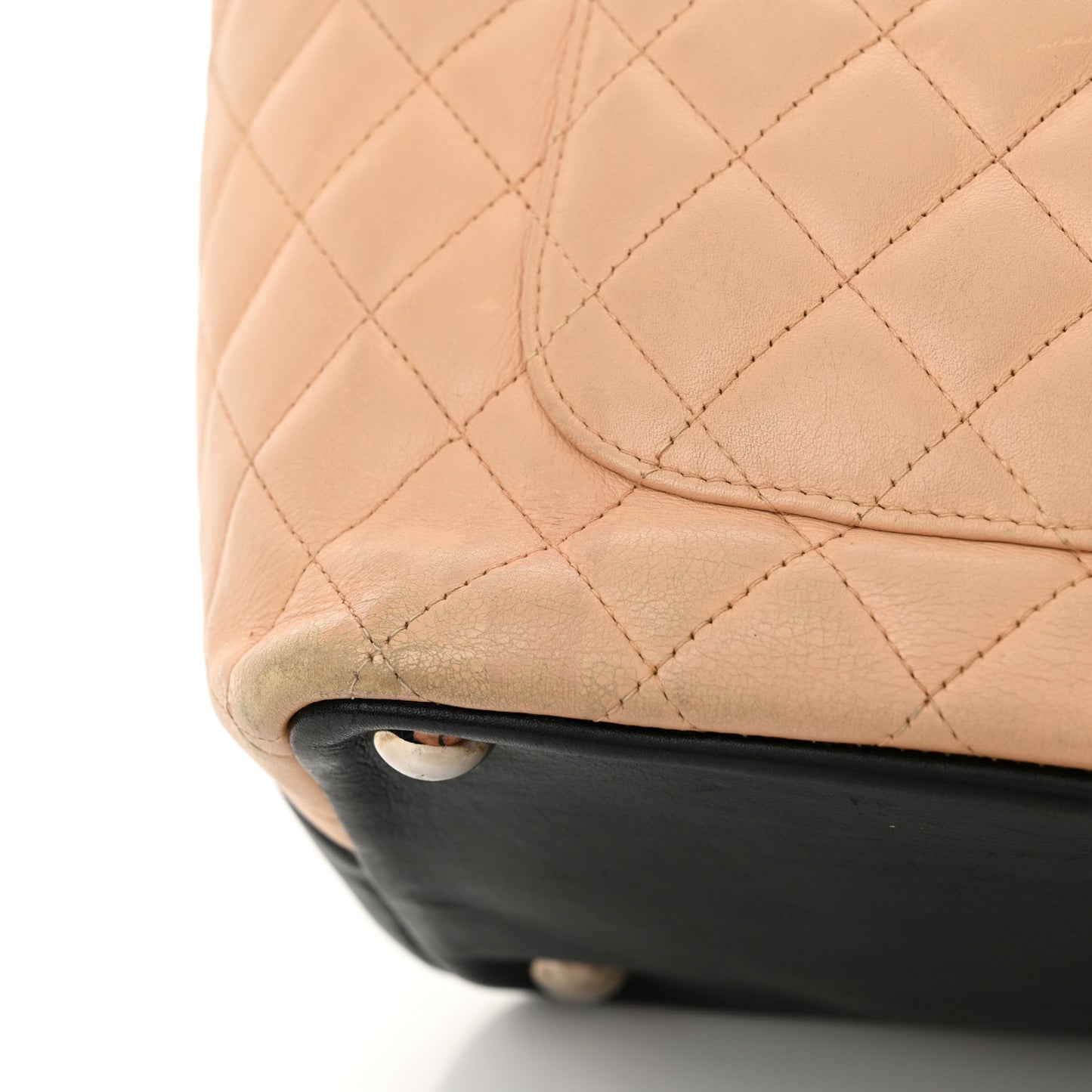 Calfskin Quilted Large Cambon Tote Beige Black