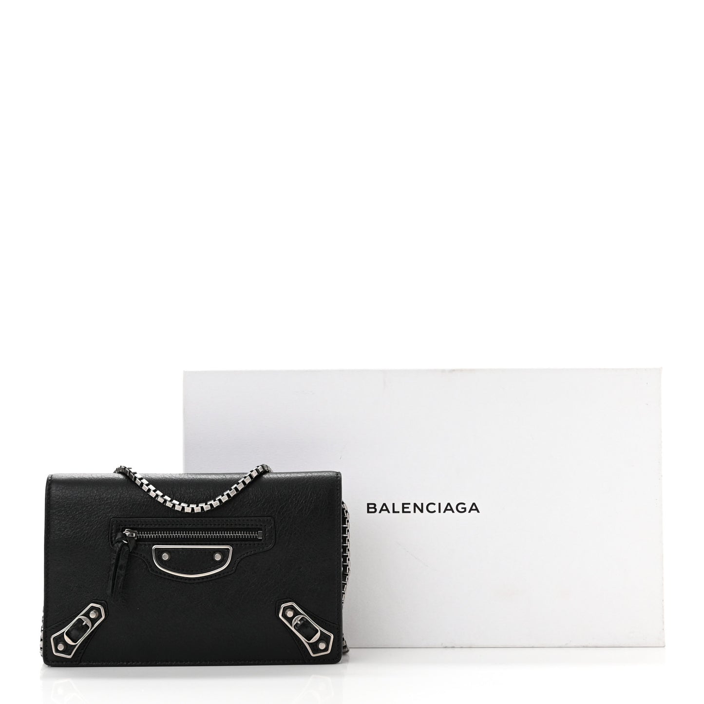 Agneau Silver Metallic Edge Hardware Wallet On Chain Black