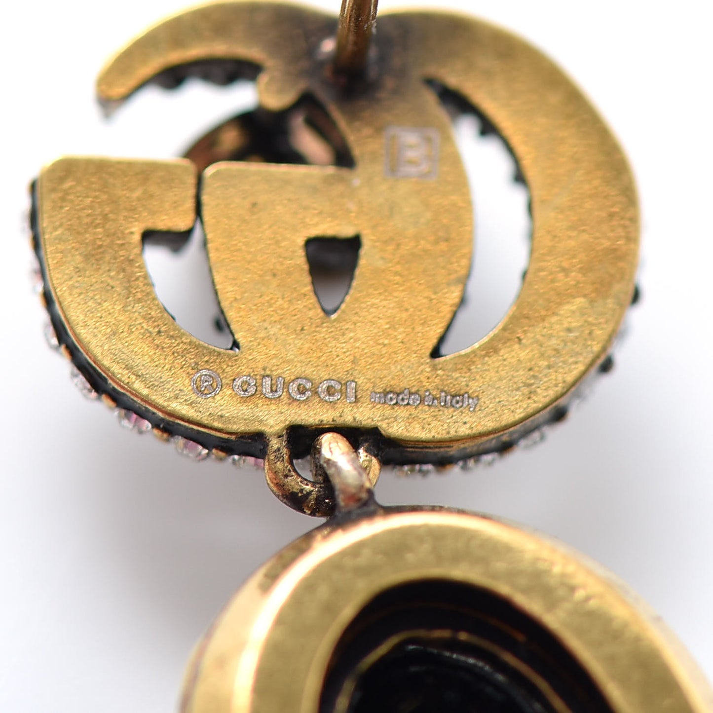 Crystal Double G Earrings Black Aged Gold