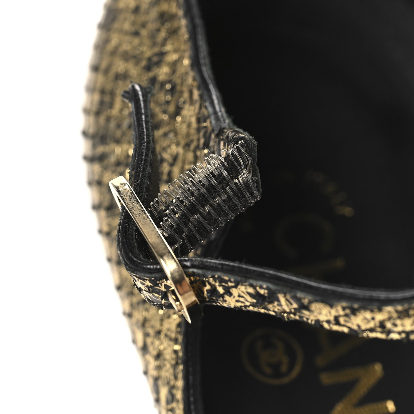 Metallic Snakeskin Studded CC T-Strap Wedges 37 Gold Black