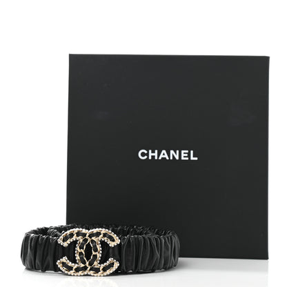 Chanel Lambskin Metal Strass Ruched Chain CC Belt 75 30 Black 6 of 6