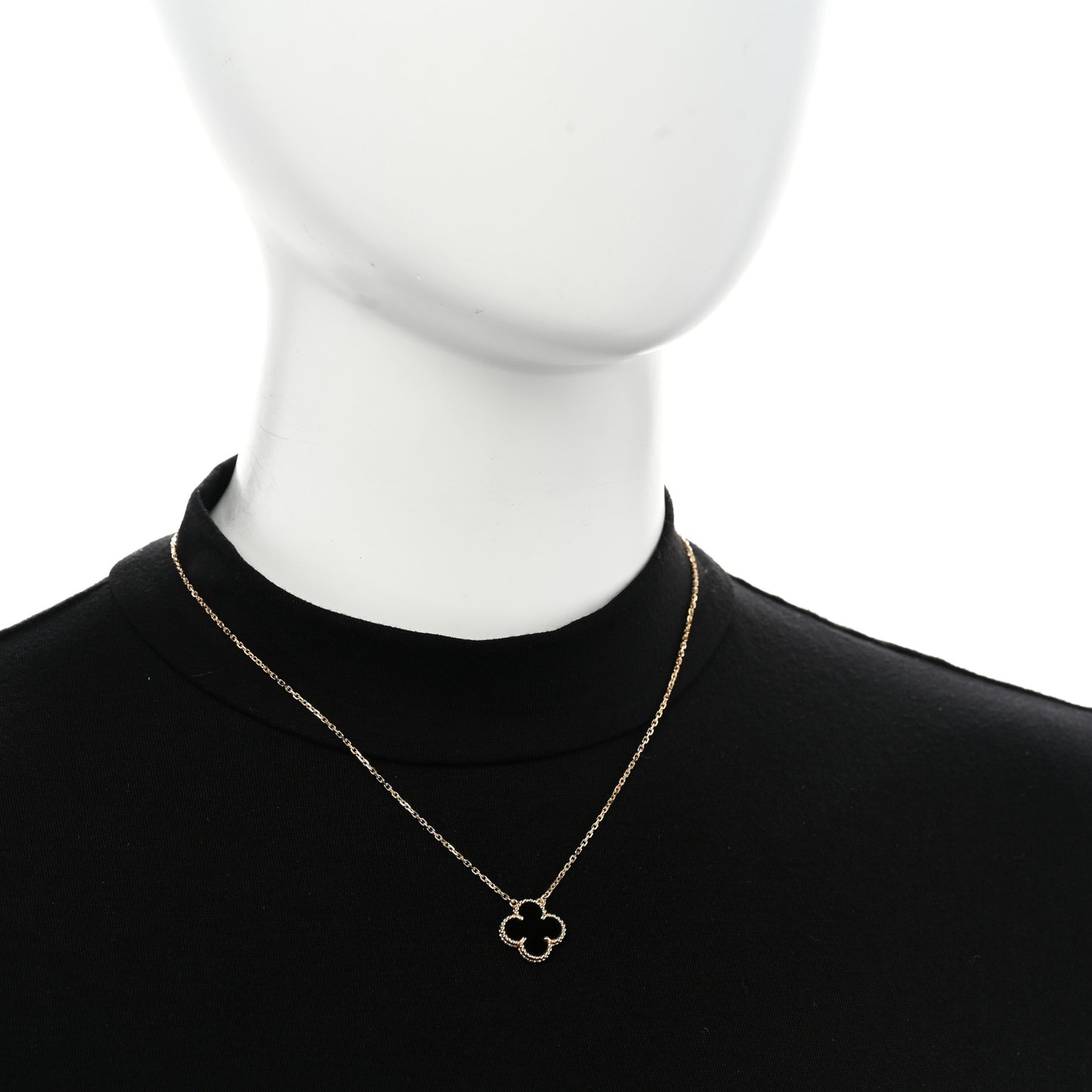 18K Yellow Gold Black Onyx Vintage Alhambra Pendant Necklace