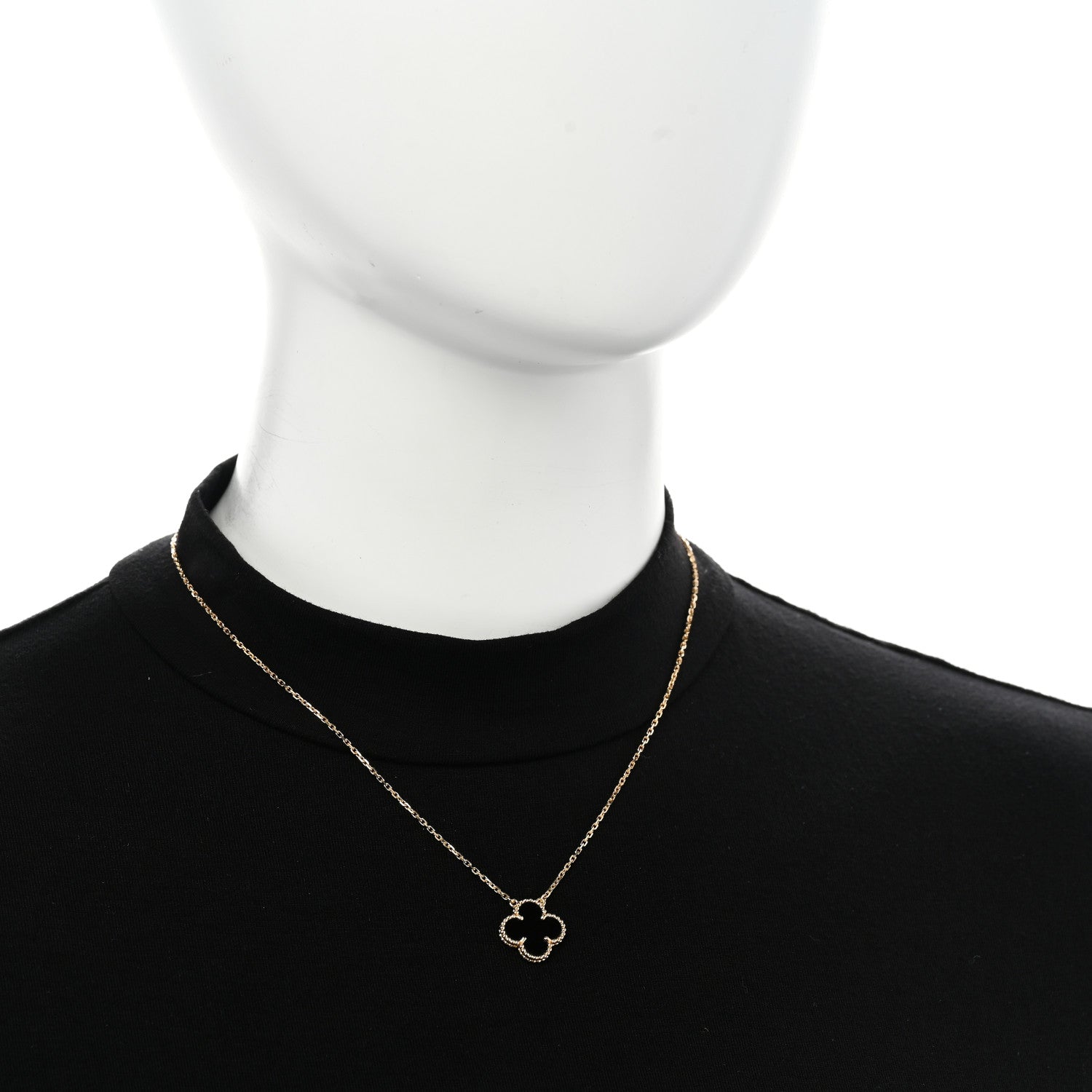 Van Cleef & Arpels 18K Yellow Gold Black Onyx Vintage Alhambra Pendant Necklace 2 of 6