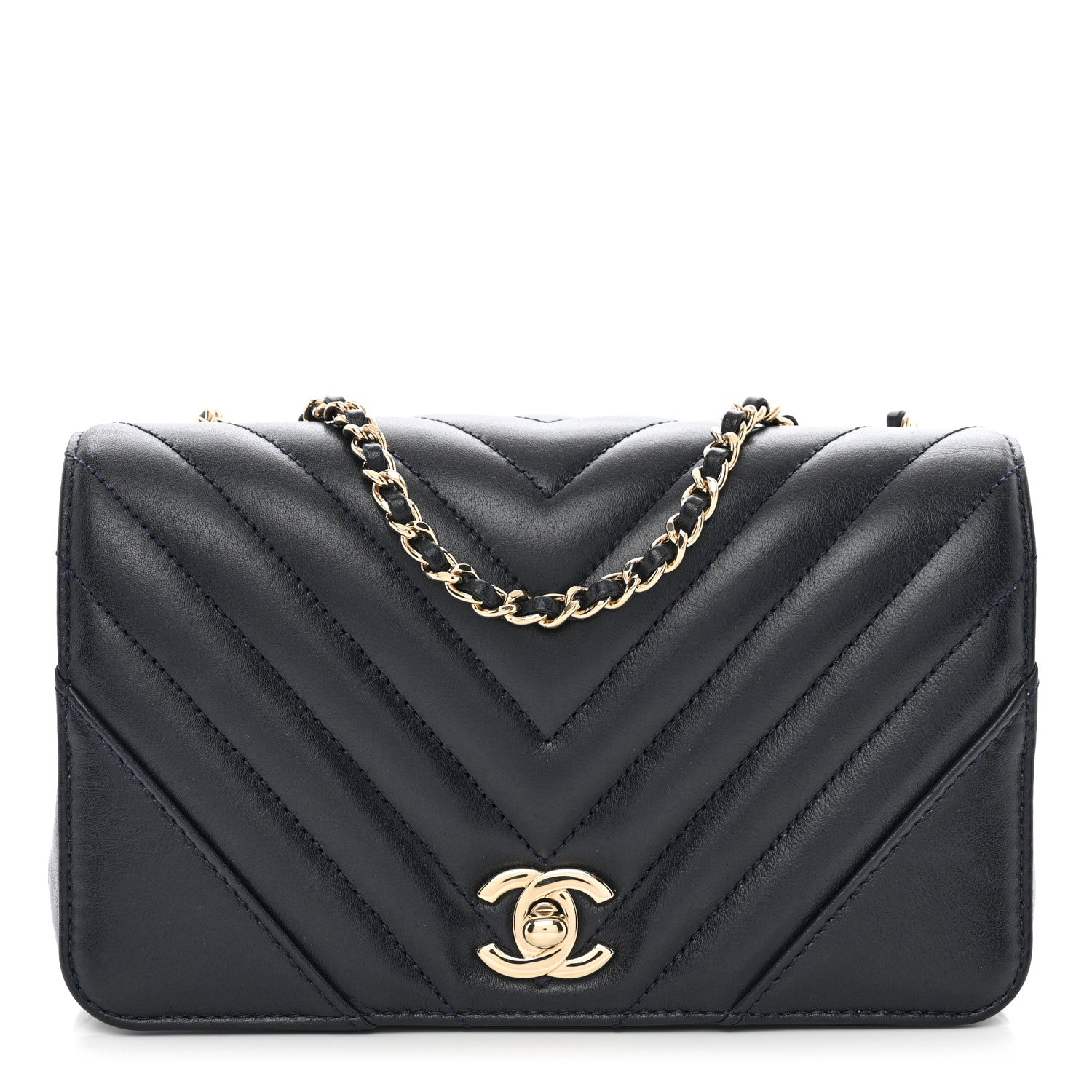 Chanel Calfskin Chevron Quilted Mini Statement Flap Navy Blue 1 of 11