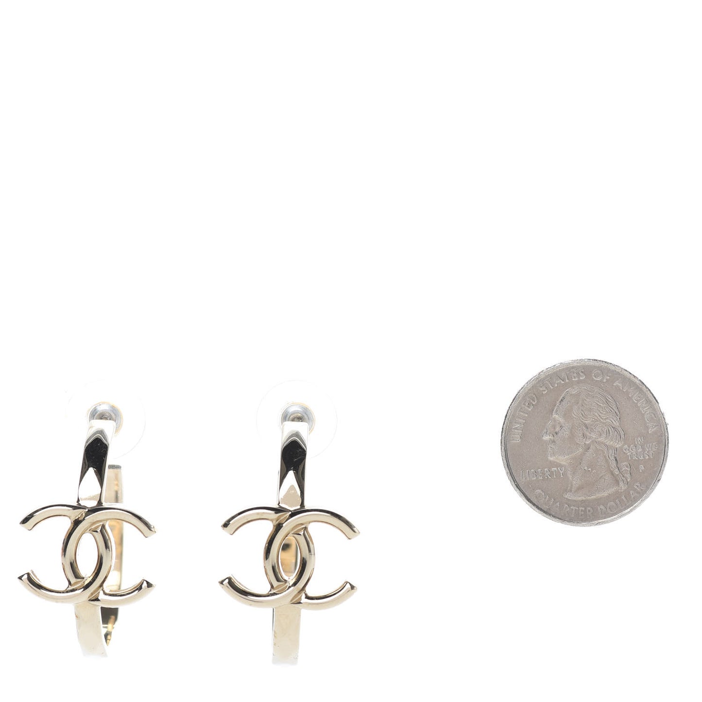 Metal Textured CC Hoop Earrings Gold