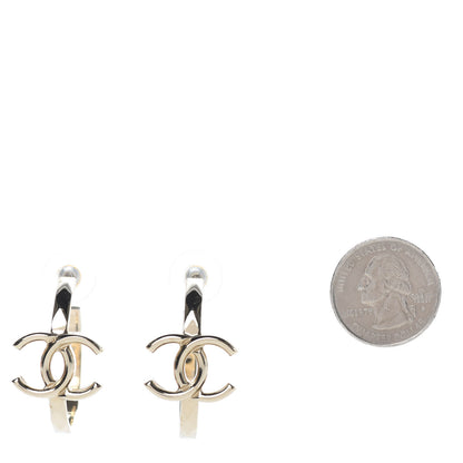 Chanel Metal Textured CC Hoop Earrings Gold 2 of 5