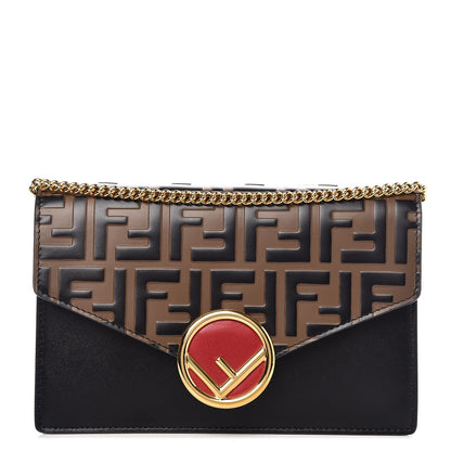 Fendi Vitello Liberty F is Fendi Bi-Color FF 1974 Embossed Medium Envelope Wallet On Chain Black Maya 1 of 7