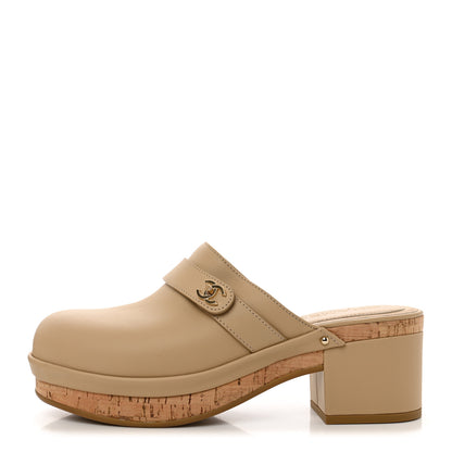 Chanel Calfskin CC Turn Lock Clogs 39 Beige 1 of 8