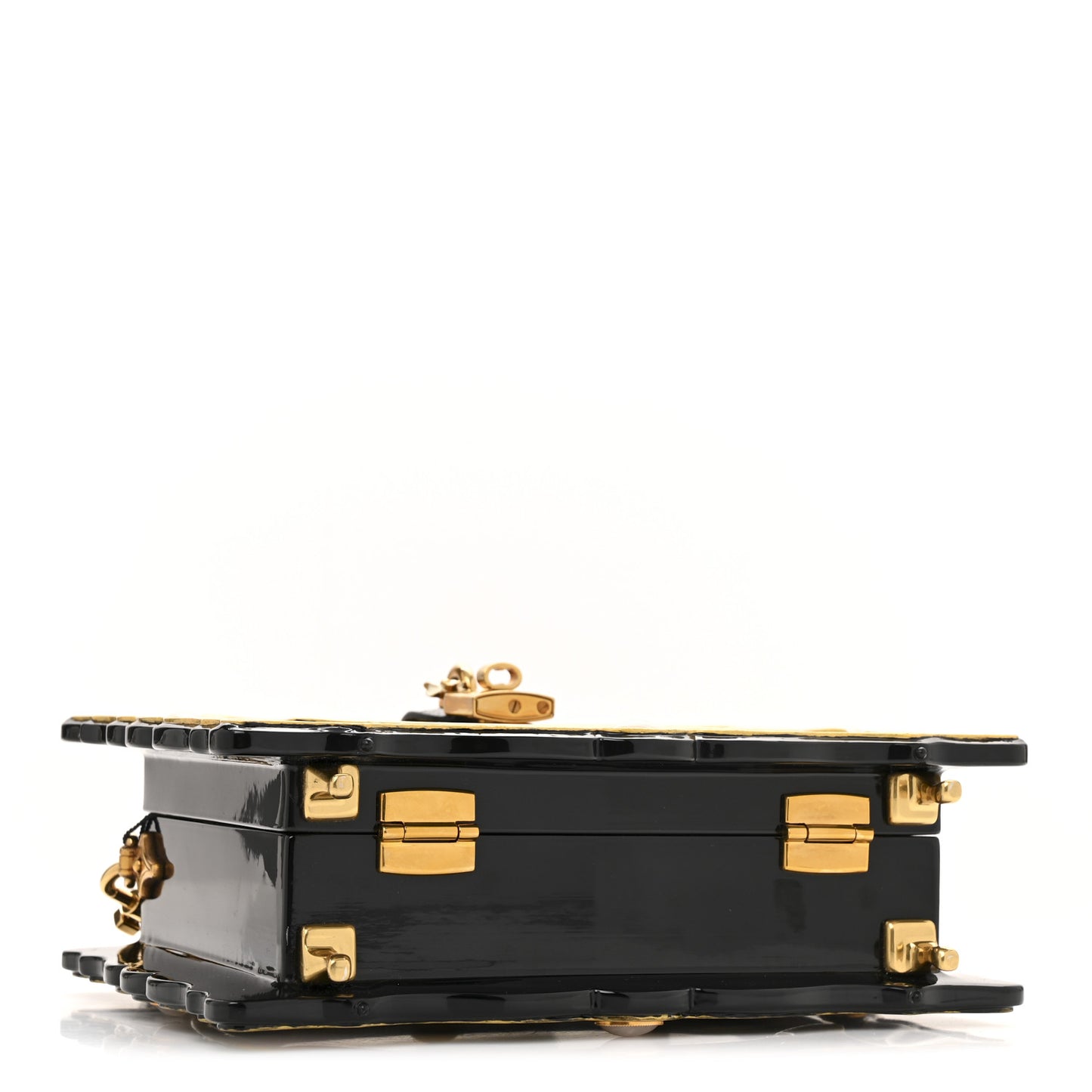 Plexiglass Snakeskin Cherub Box Bag Black Gold