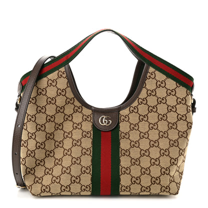 Gucci Monogram Web Small Giglio Tote Beige Dark Brown 1 of 10