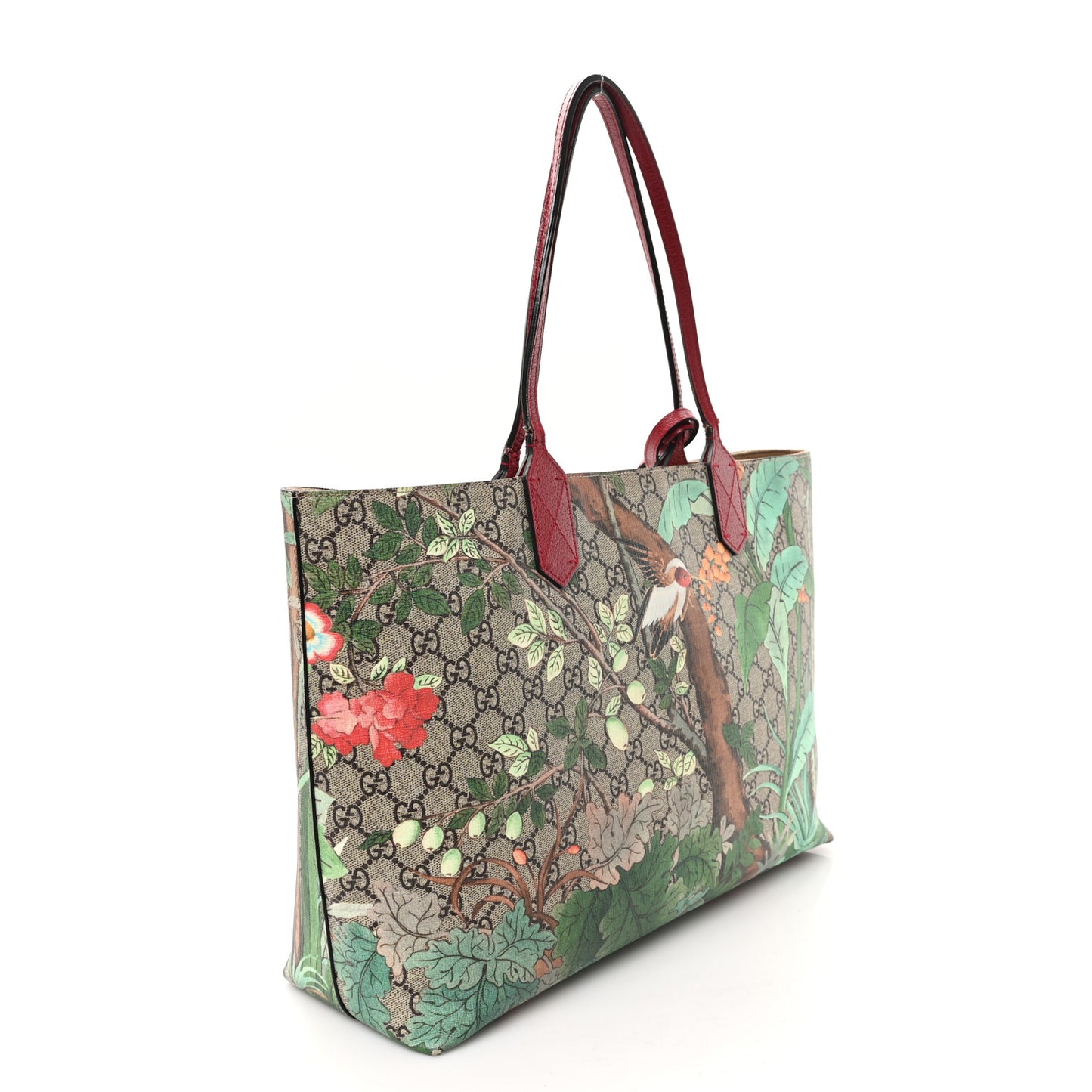 GG Supreme Monogram Tian Medium Shopping Tote Beige Multicolor Red