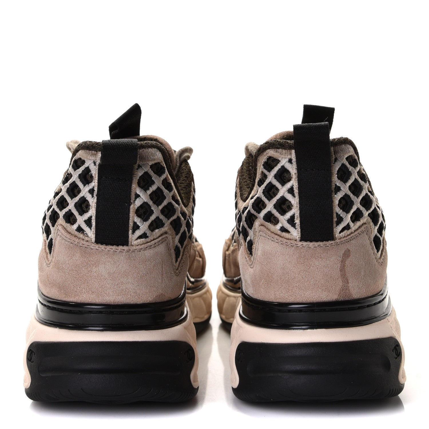 Chanel Suede Calfskin Embroidered CC Sneakers 36.5 Beige Black 4 of 13