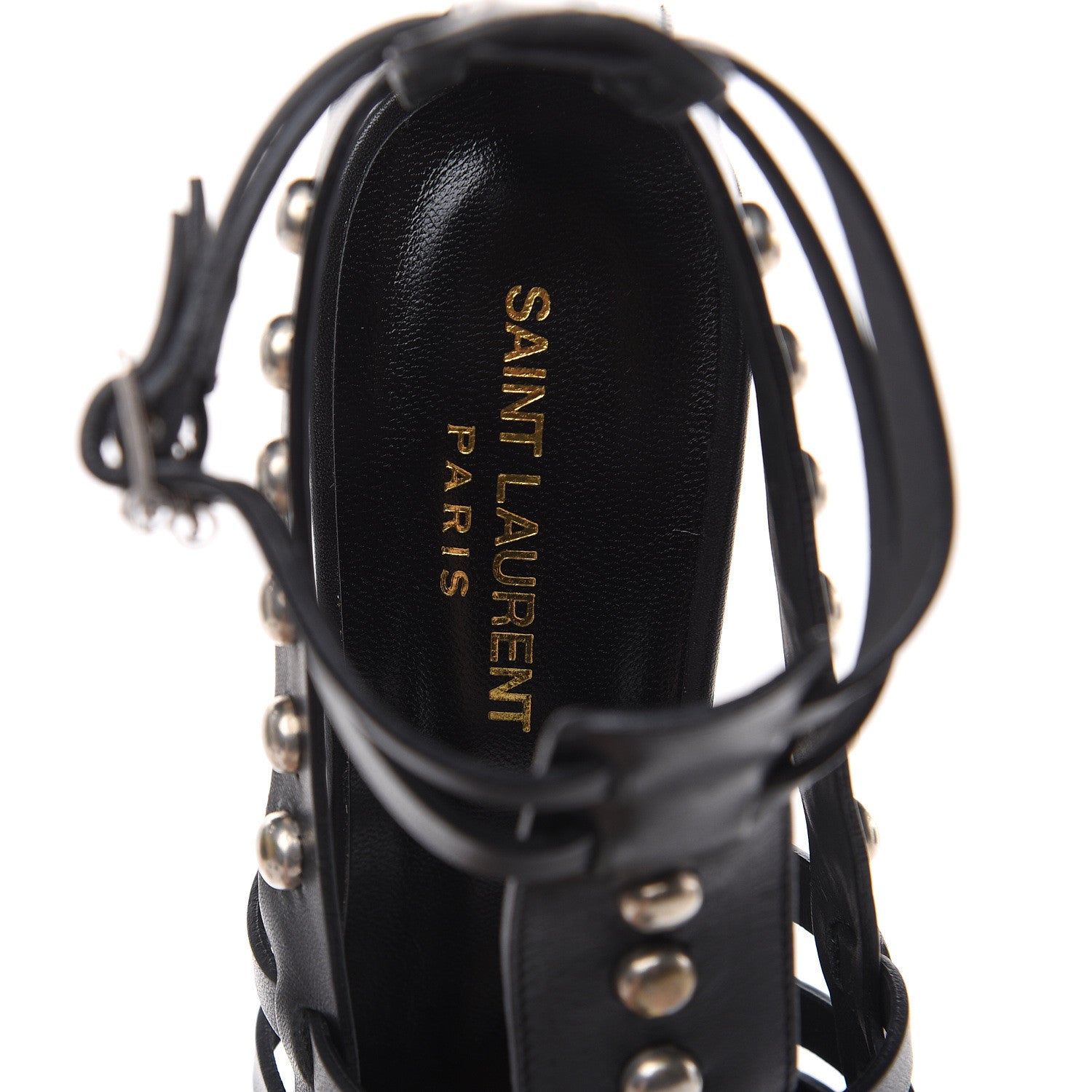 Saint Laurent Calfskin Studded Gladiator Sandals 37.5 Black 7 of 8