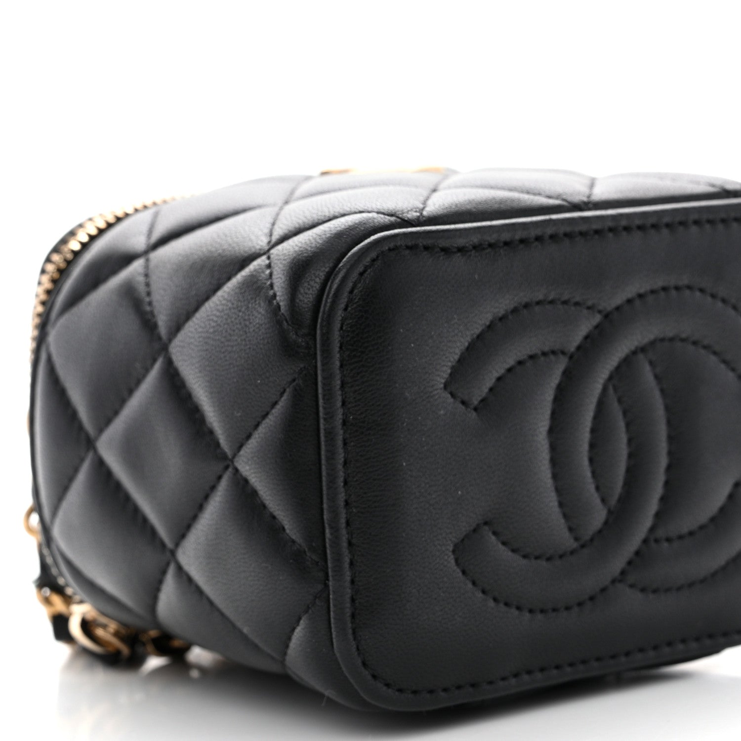 Chanel Lambskin Quilted Metal Mini Top Handle Vanity Case With Chain Black 9 of 12