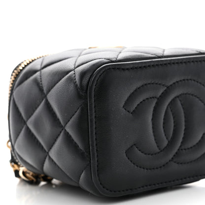 Chanel Lambskin Quilted Metal Mini Top Handle Vanity Case With Chain Black 9 of 12