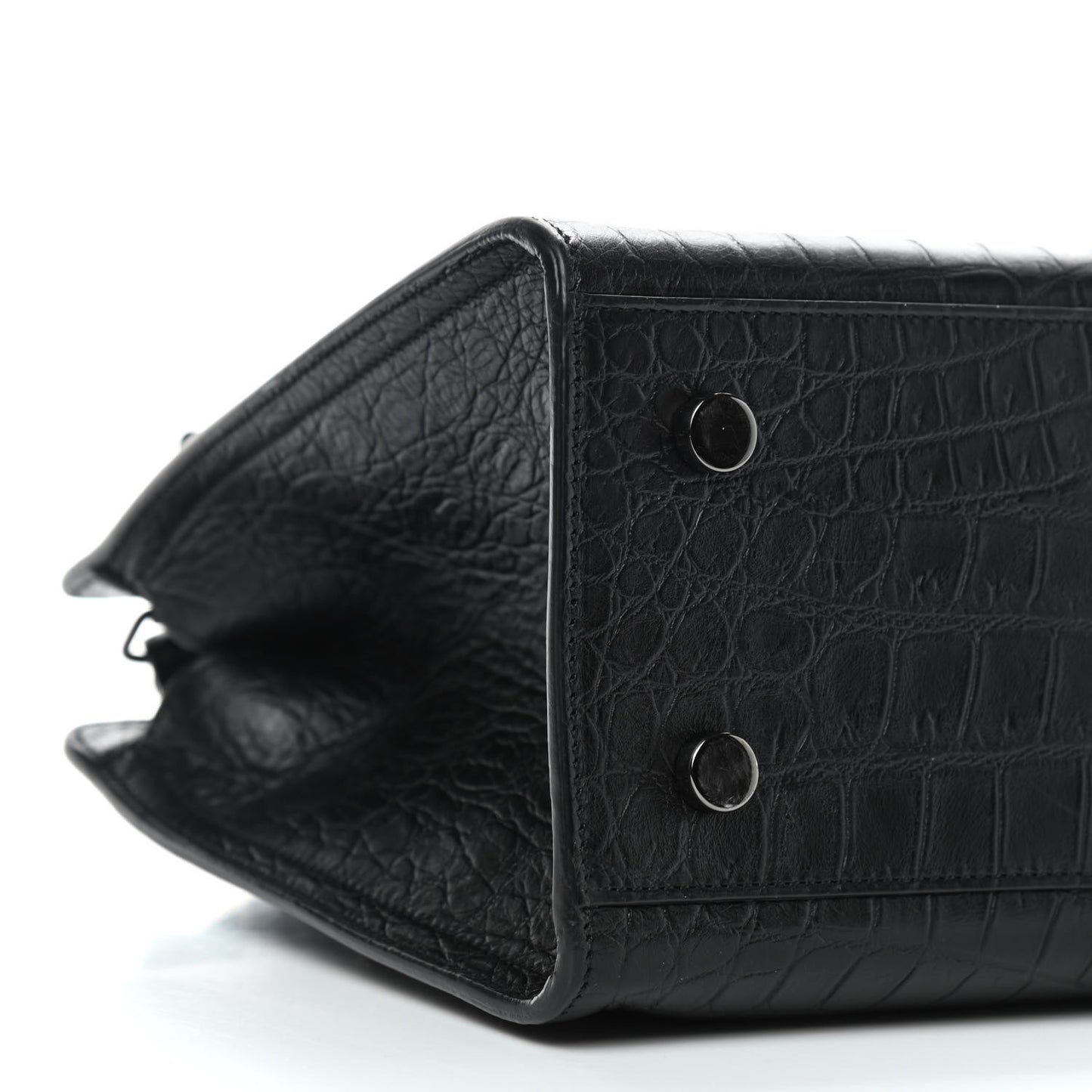 Calfskin Crocodile Embossed Monogram Baby Cabas Black