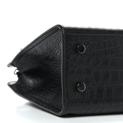 Saint Laurent Calfskin Crocodile Embossed Monogram Baby Cabas Black 8 of 9