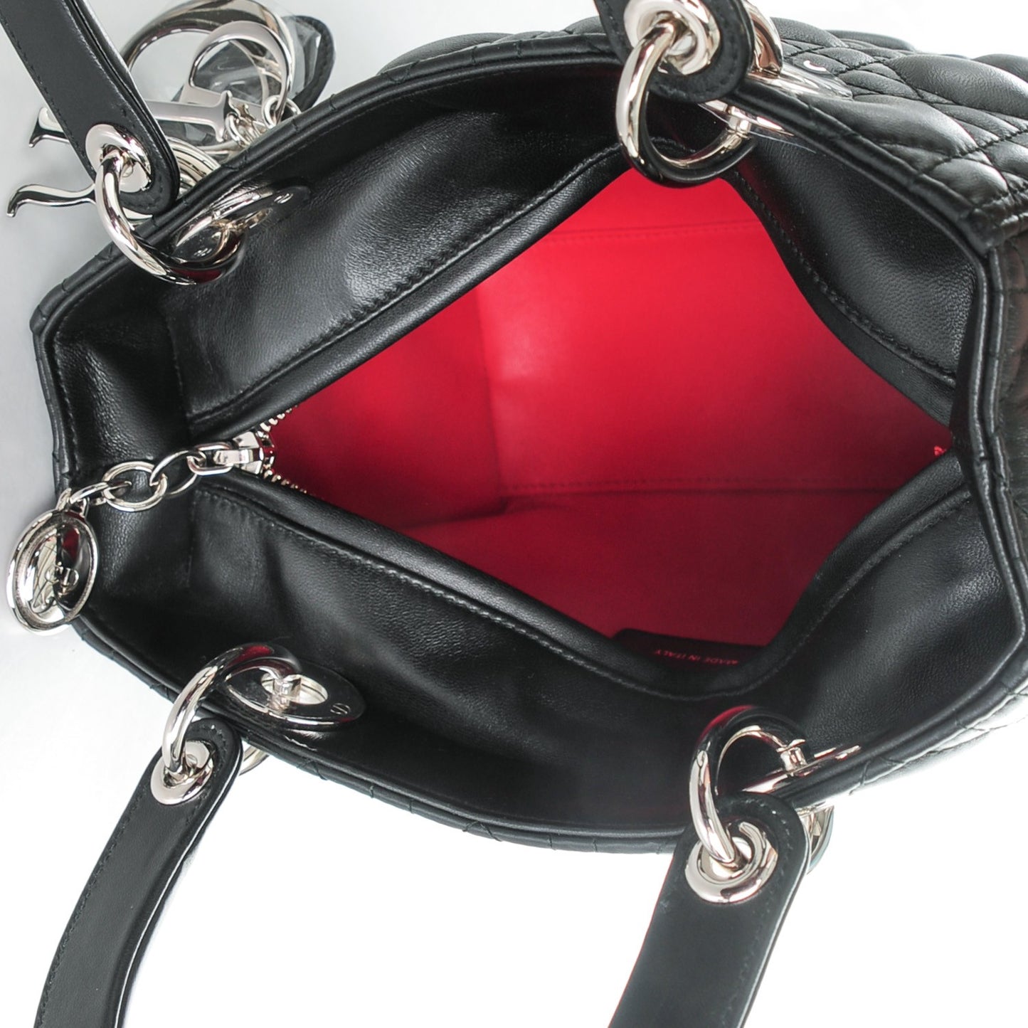Lambskin Cannage Medium Lady Dior Crystal Strap Black