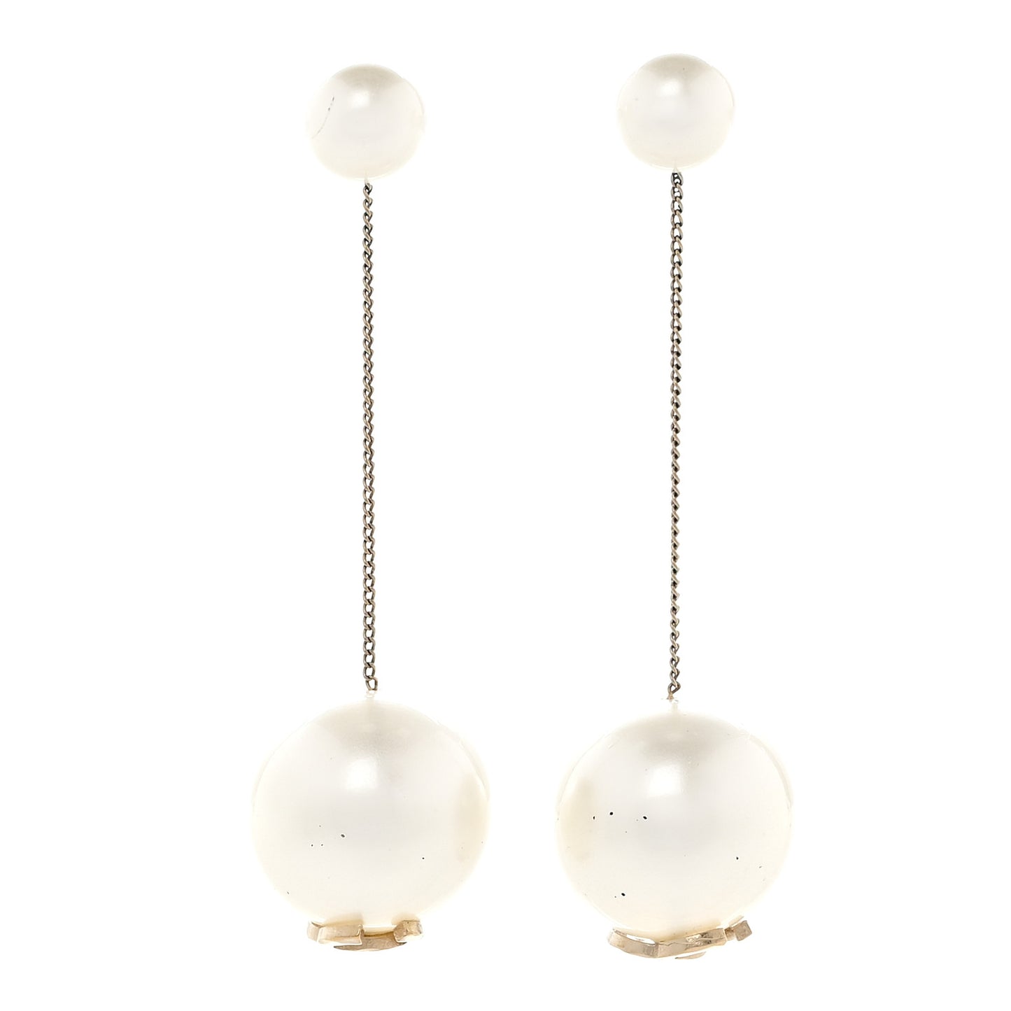 Pearl CC Chain Drop Earrings Gold