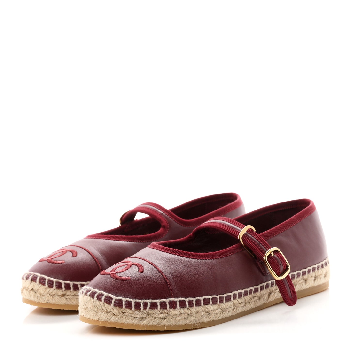 Lambskin Jute Mary Jane Flats 38 Burgundy