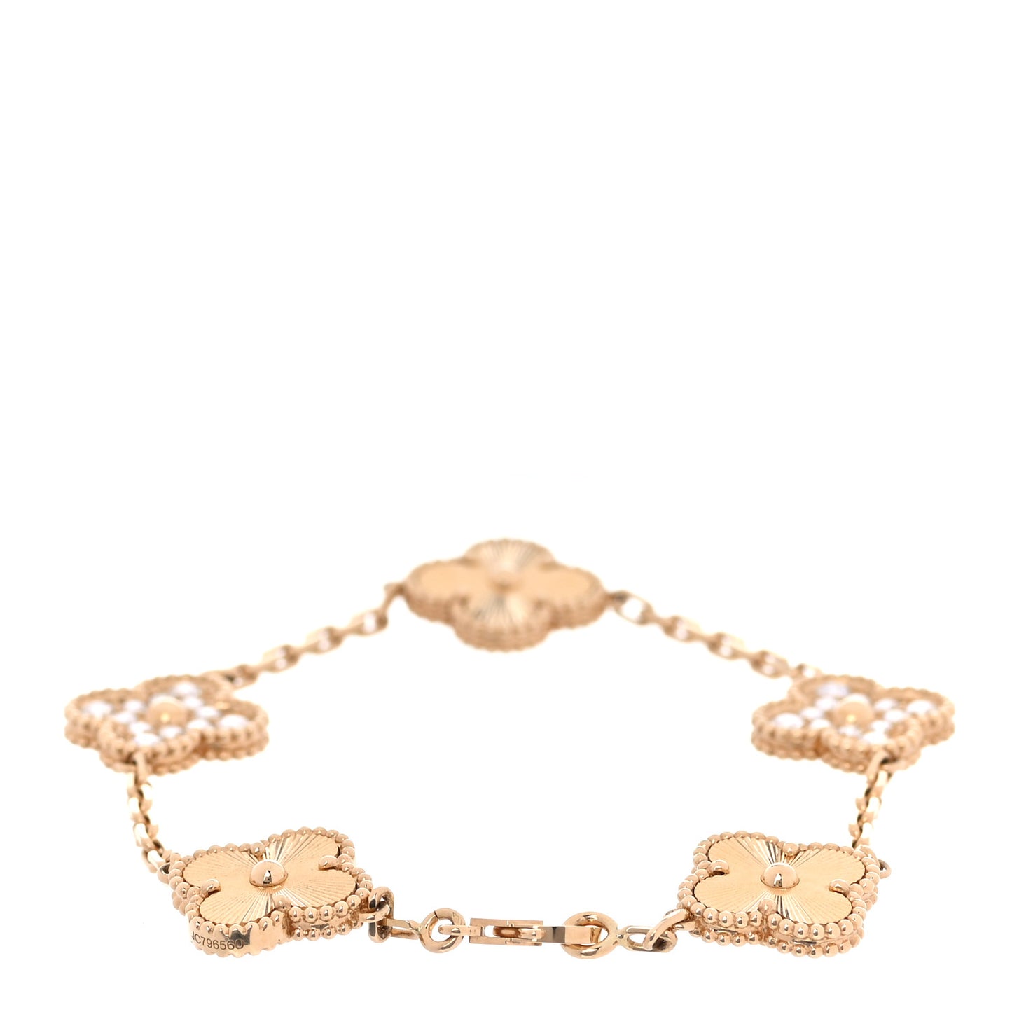 18K Yellow Gold Diamond 5 Motifs Guilloche Vintage Alhambra Bracelet
