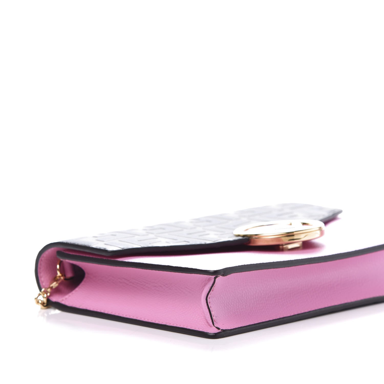Fendi Vitello Cruise F is Fendi Bi-Color FF 1974 Embossed Medium Envelope Wallet On Chain Maya Black Lollypop 6 of 10