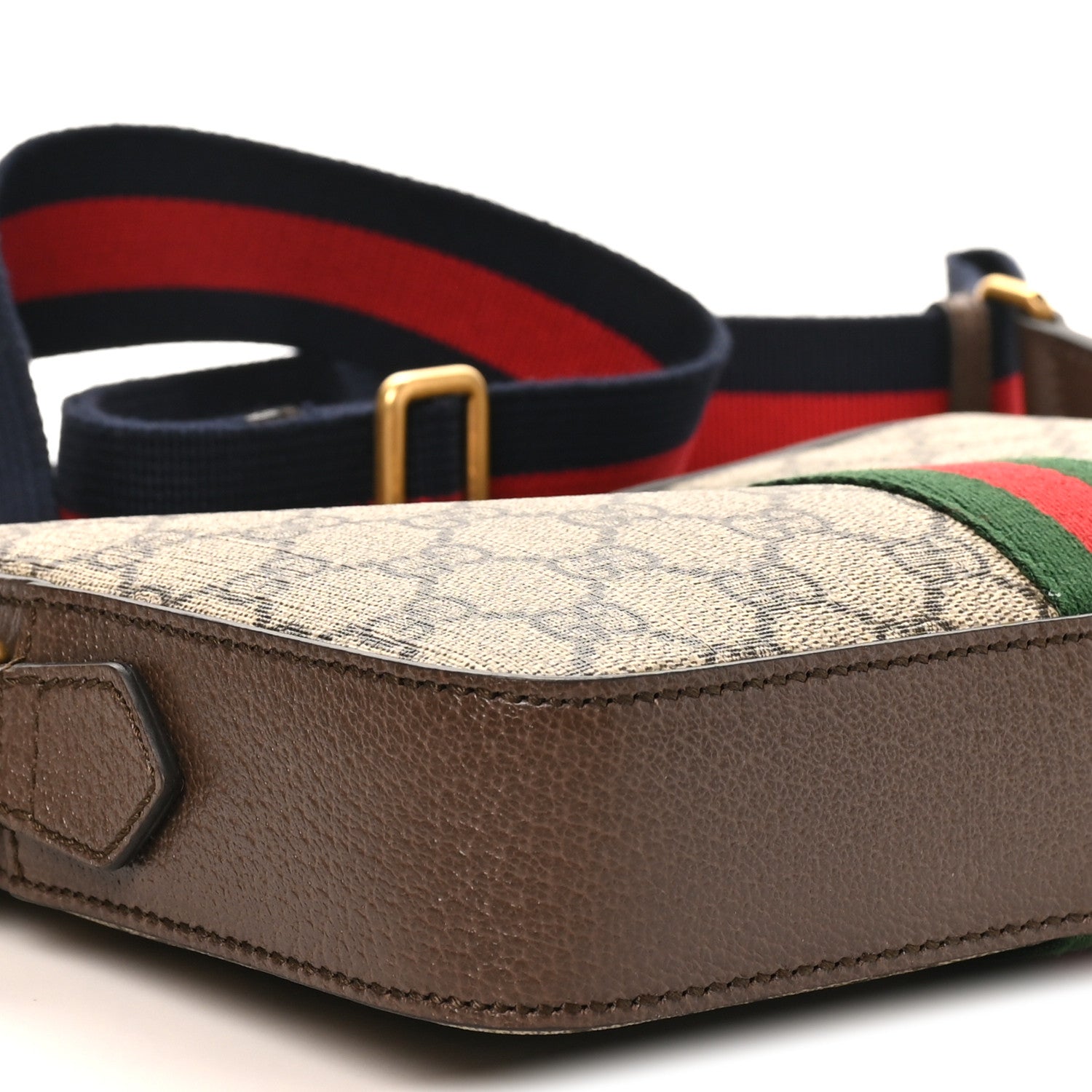 Gucci GG Supreme Monogram Textured Dollar Calfskin Web Ophidia Wristlet Shoulder Bag Beige Ebony New Acero 9 of 11