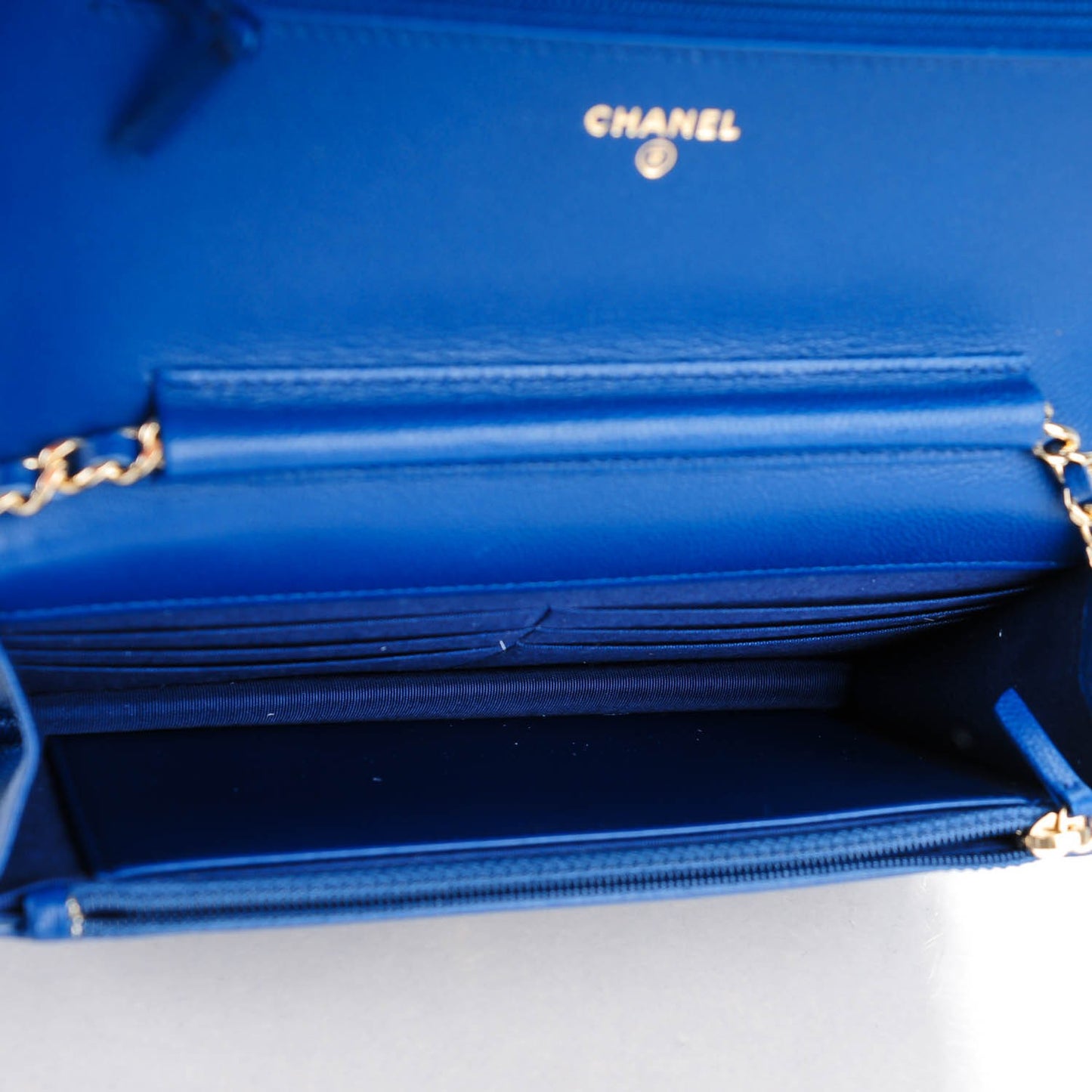 Caviar Quilted Boy Wallet On Chain WOC Dark Blue