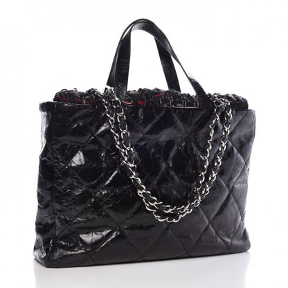 Chanel Glazed Calfskin Quilted Tweed Portobello Tote Black Red 4 of 8