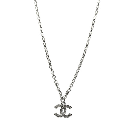 Chanel Crystal CC Pendant Necklace Silver 1 of 5