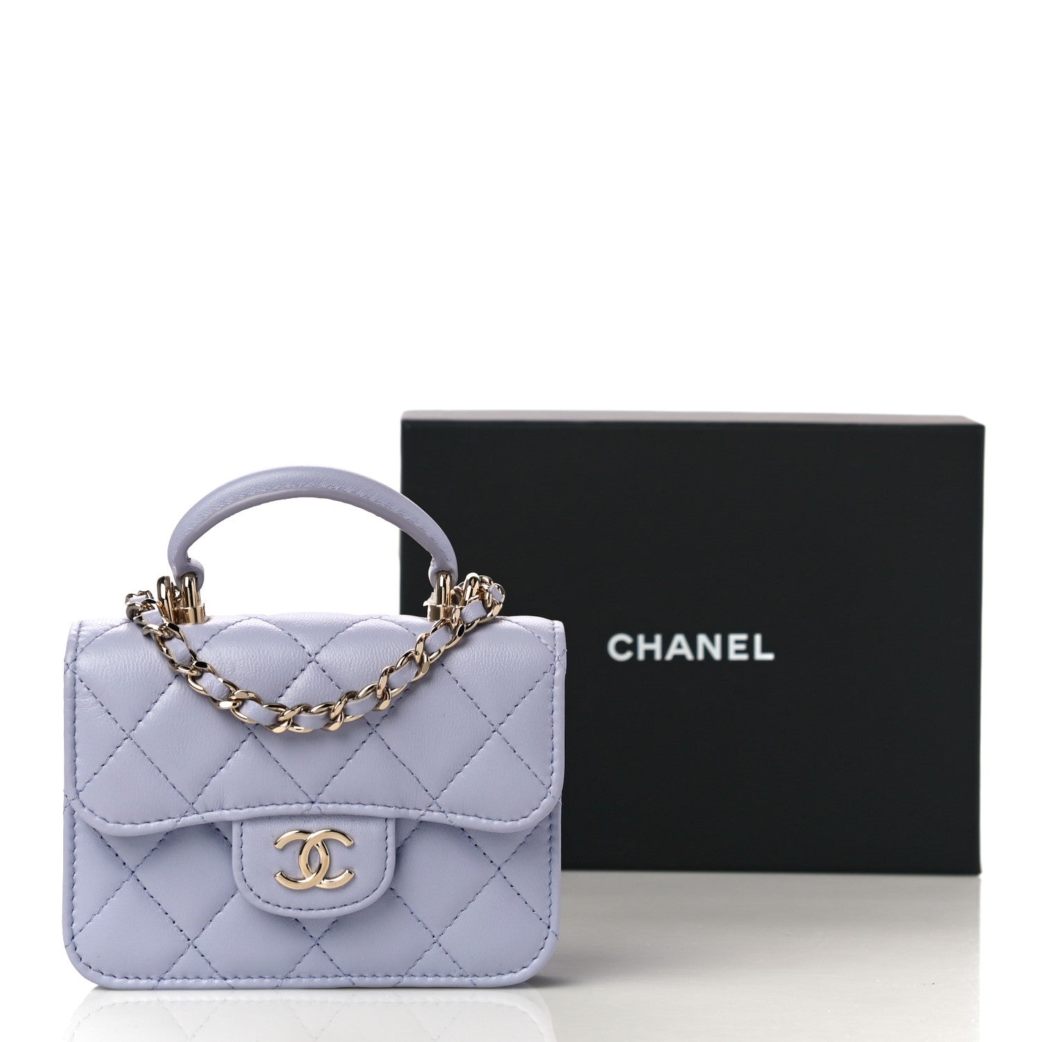 Chanel Lambskin Quilted Top Handle Flap Coin Purse With Chain Light Purple 12 of 12