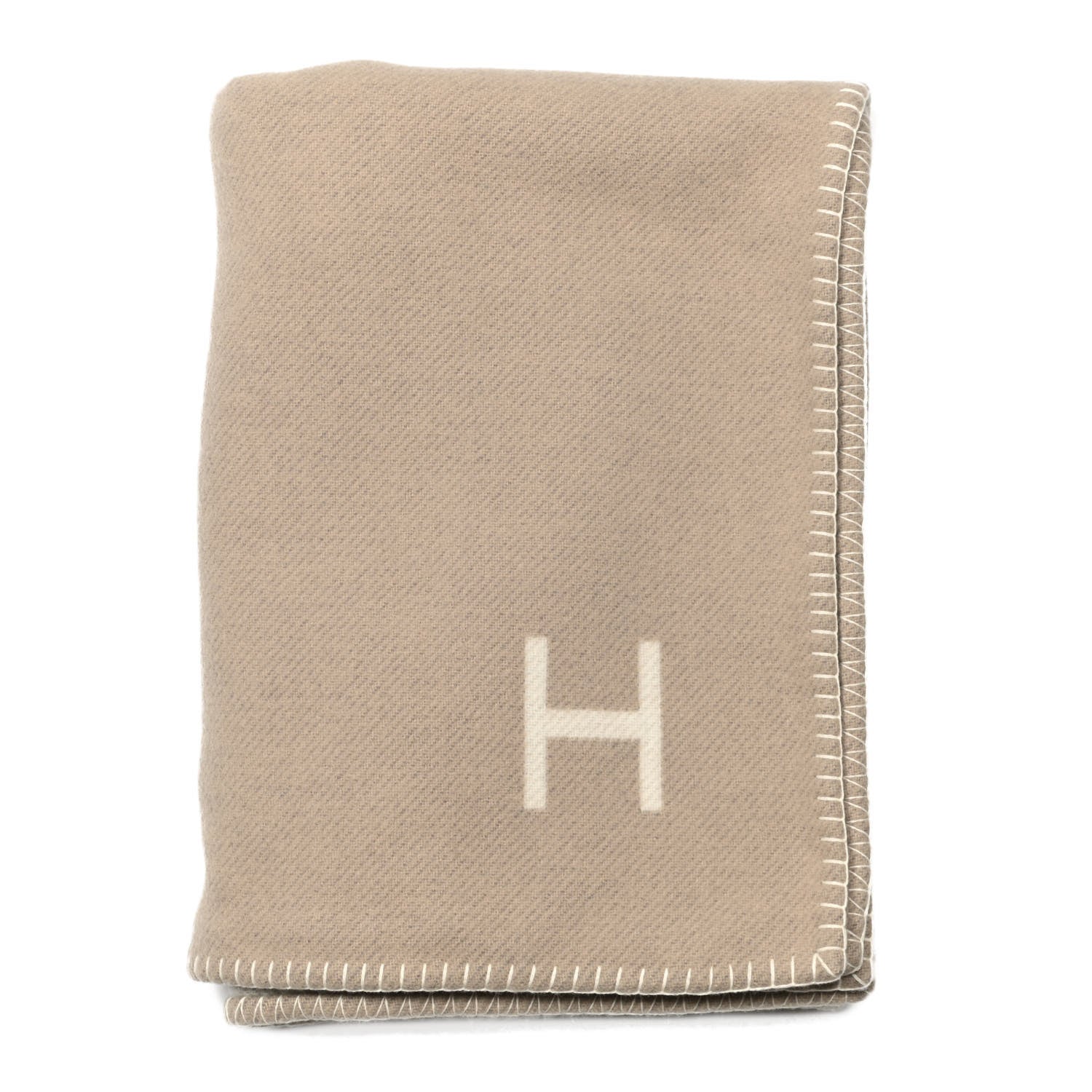 Hermes Wool Cashmere H Casaque Blanket Sable Ecru 1 of 3