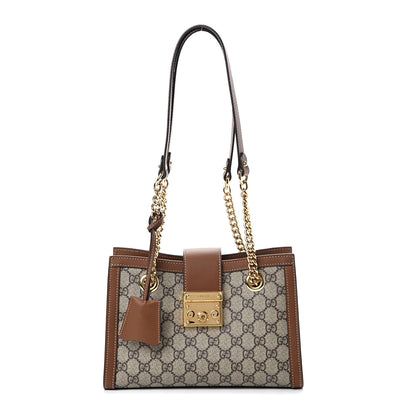 Gucci GG Supreme Monogram Calfskin Small Padlock Tote Beige Ebony Tuscany 1 of 10