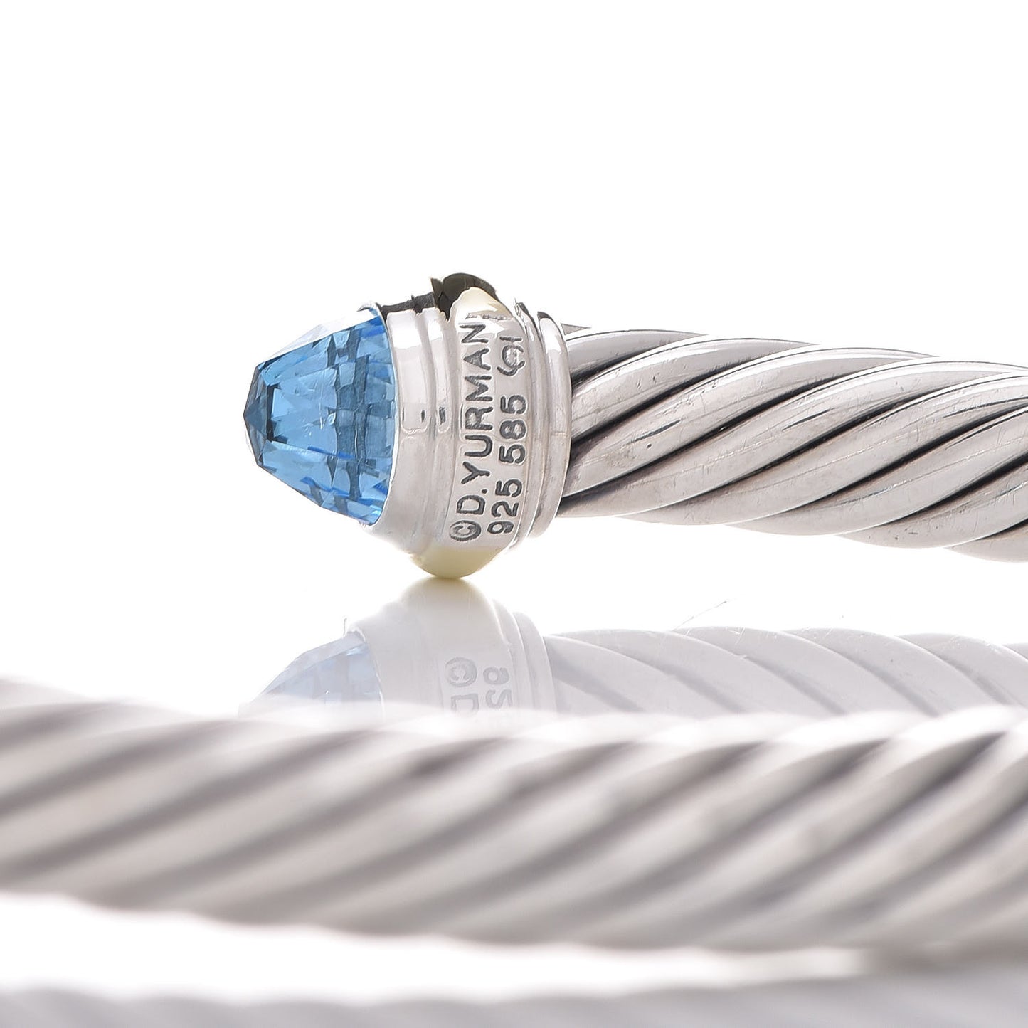 Sterling Silver 14K Yellow Gold Blue Topaz 7mm Cable Classics Bracelet