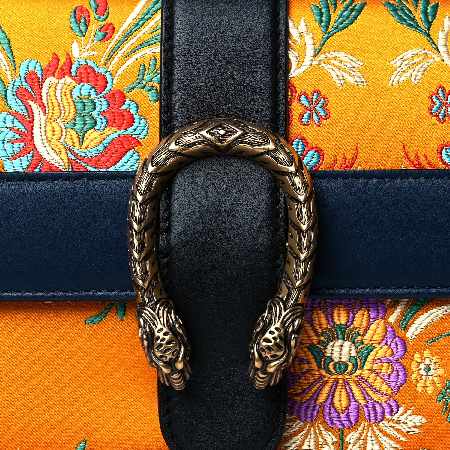 Gucci Satin Calfskin Bamboo Web Tokyo Print Medium Dionysus Top Handle Bag Giallo Multicolor Blue Agata Hibiscus Red 8 of 11