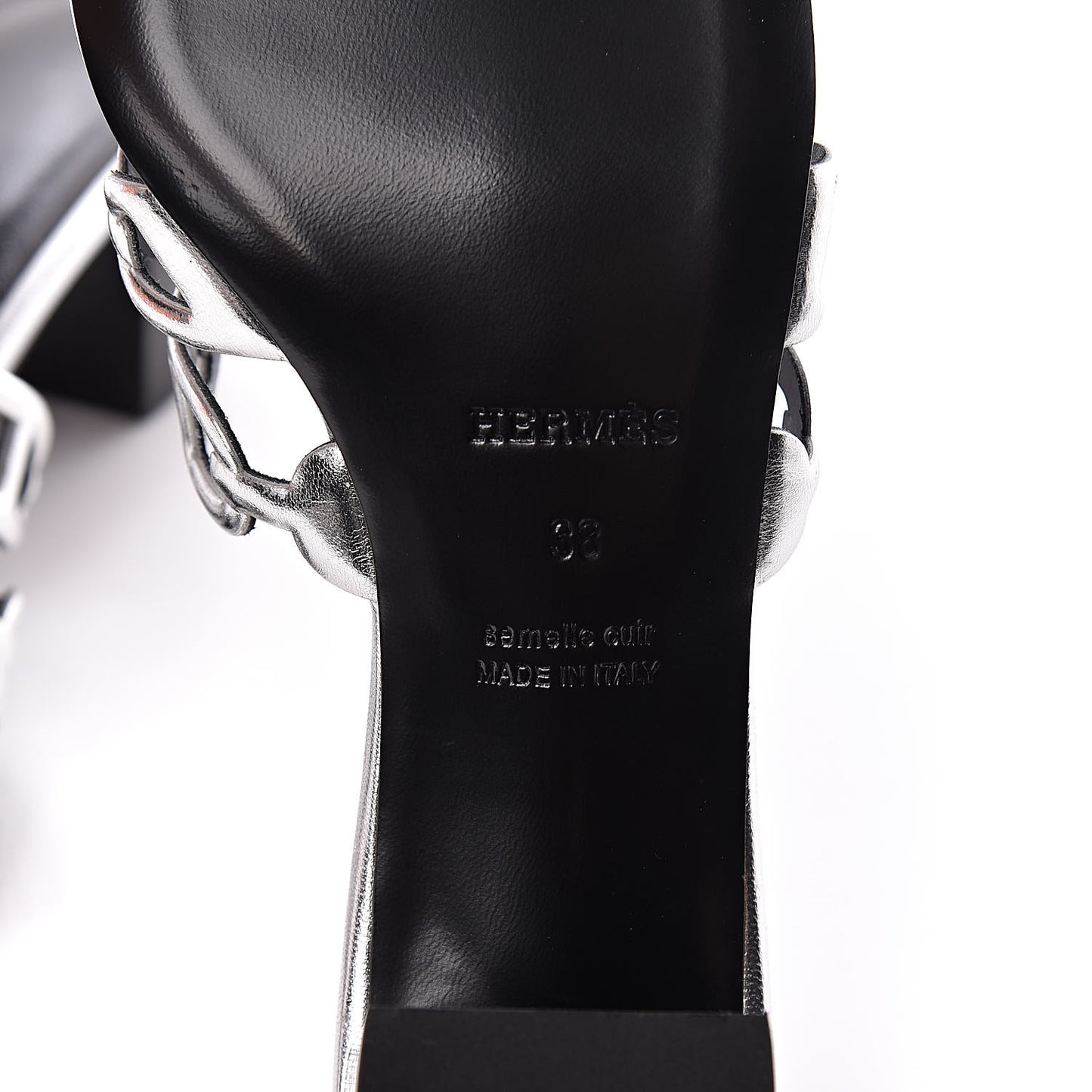 Metallic Calfskin Tandem Sandals 38 Gris Argente