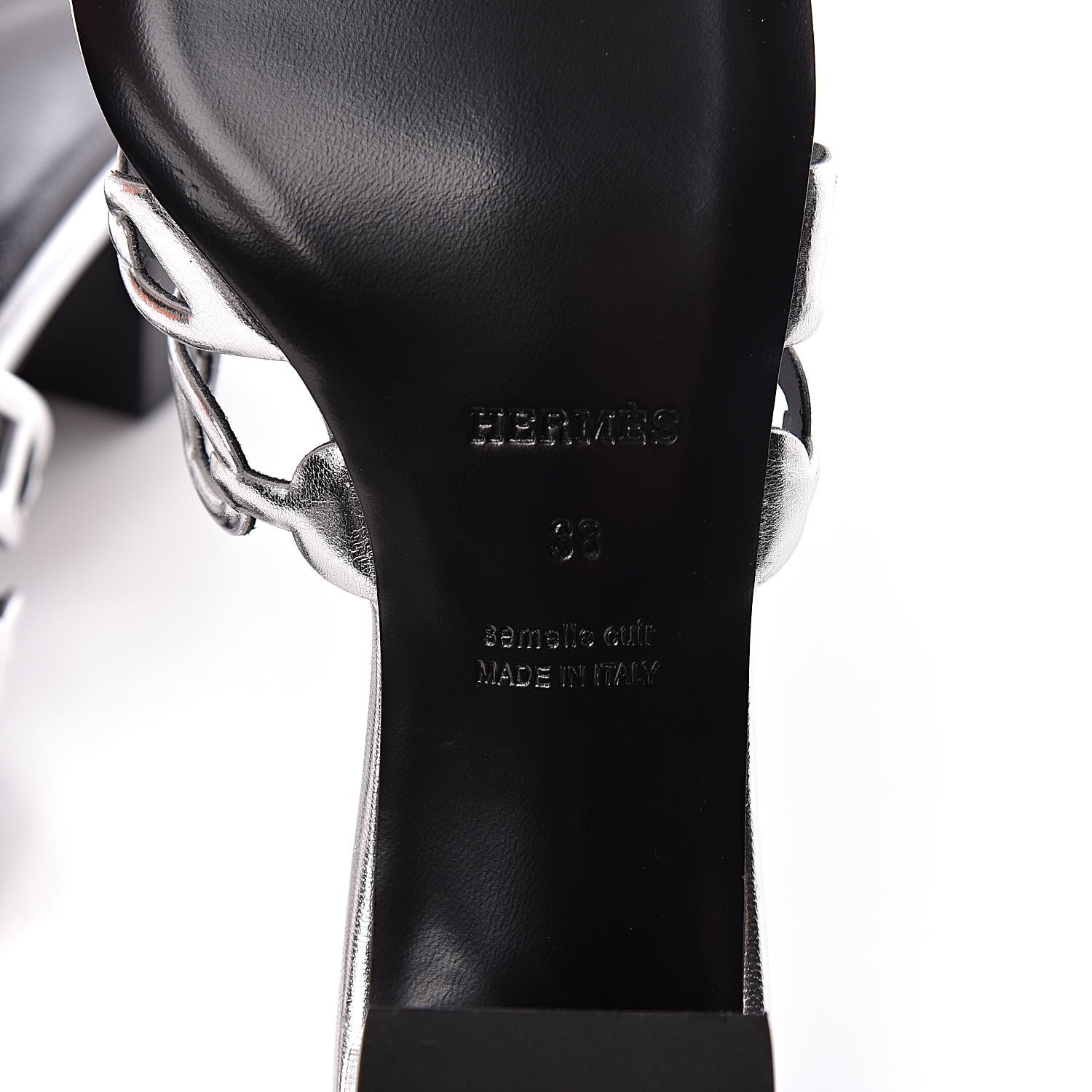 Hermes Metallic Calfskin Tandem Sandals 38 Gris Argente 6 of 8